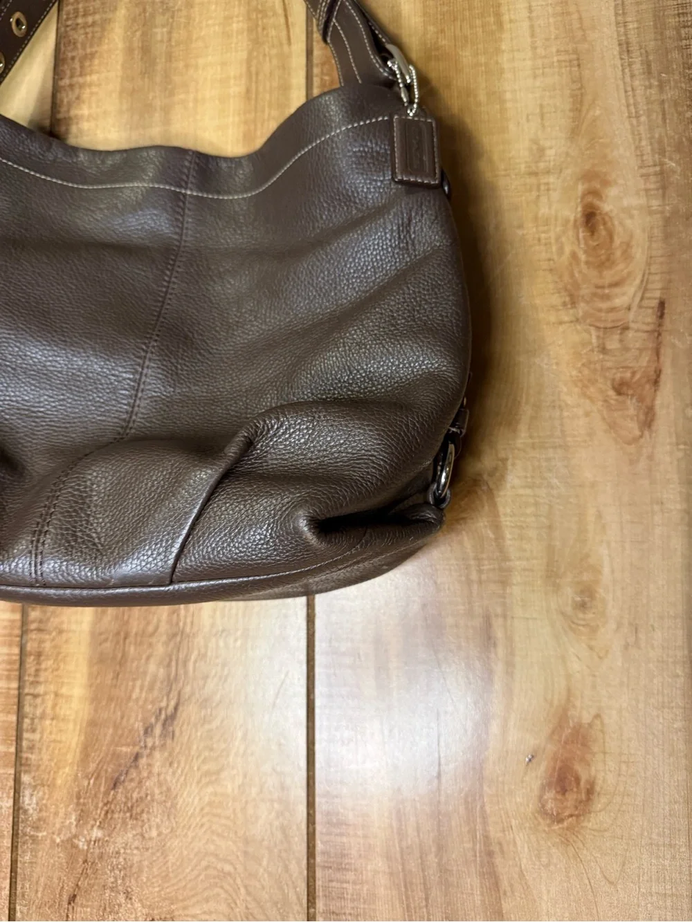Coach Brown Pebbled Leather Hobo Style Shoulder Bag F15064
